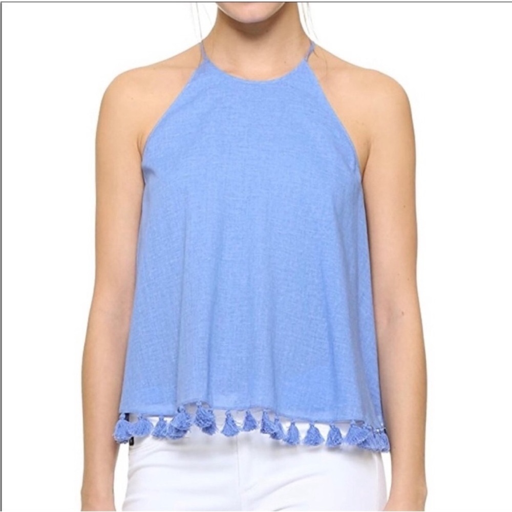 Tory Burch Lindsay Chicory Blue Cotton Tank Top Tassel Halter